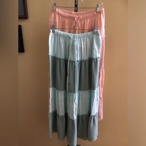POL NWT Skirt Thermal Jersey Elastic Waist Drawstring Blue Peach Fits small med